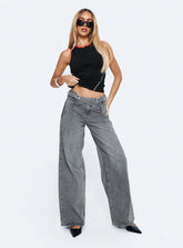 Mckinley Mid Rise Wide Leg Jeans Washed Grey