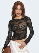 Mellissa Long Sleeve Sheer Textured Top Black