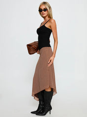 Suella Asymmetrical Midi Skirt Brown Polka Dot