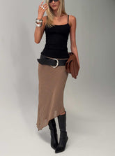 Suella Asymmetrical Midi Skirt Brown Polka Dot