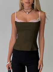 Renaissance Corset Lace Top Olive / Pink