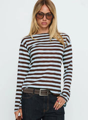 So Composed Boat Neck Long Sleeve Top Blue Stripe
