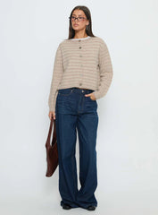 Raynna Button Up Cardigan Beige Stripe