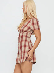 Twist Of Fate V Neck Mini Dress Plaid