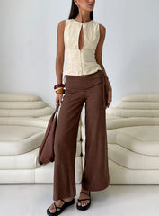Silver Moon Linen Blend Tie Pants Brown