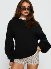 Harmony Balloon Sleeve Knit Sweater Black