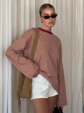 Settle Down Long Sleeve Top Lemon / Burgundy Stripe