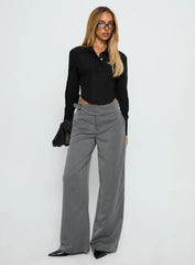 Jinny Relaxed Buckle Tailored Pants Grey Pinstripe