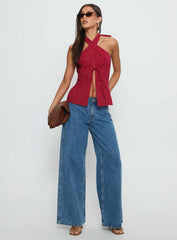 Sensational Cross Front Tie Detail Top Red Stripe