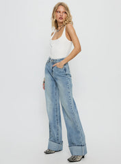 Florida Keys Mid Rise Straight Leg Cuffed Jeans Light Blue Wash