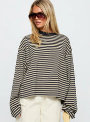 Bloom Long Sleeve Top Beige Stripe
