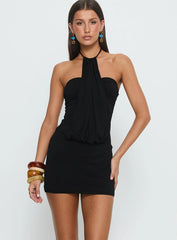 Slip Away Draped Halter Mini Dress Black