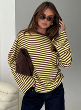 Settle Down Long Sleeve Top Yellow / Brown Stripe