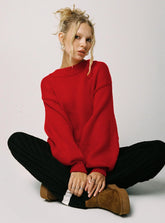 Harmony Balloon Sleeve Knit Sweater Red