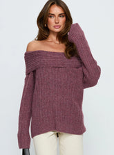 Snowie Off Shoulder Knit Sweater Burgundy