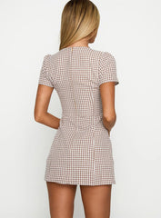 Loveliness Playsuit Brown Check Tall