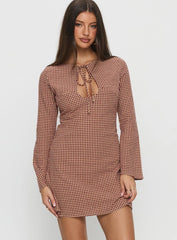 Kassidee Keyhole Long Sleeve Mini Dress Red Check