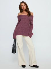 Snowie Off Shoulder Knit Sweater Burgundy