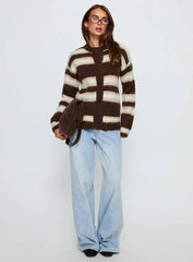 Cultivated Fluffy Knit Cardigan Brown Stripe