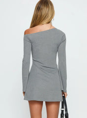 Adrietta Off Shoulder Long Sleeve Mini Dress Grey Marle