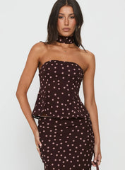 Sydni Scarf Detail Strapless Top Chocolate / Pink Polka