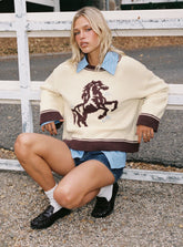 Rhianonn Horse Graphic Knit Sweater Cream / Brown