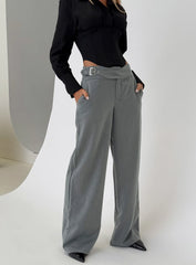 Jinny Relaxed Buckle Tailored Pants Grey Pinstripe