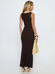 Desirous Rib Twist Maxi Dress Brown