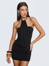 Slip Away Draped Halter Mini Dress Black