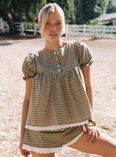 Chandelier Babydoll Top Brown Check