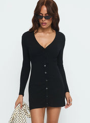 Tereza Long Sleeve Jersey Mini Dress Black