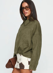Enlightened Faux Suede Bomber Jacket Khaki