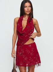 Twilight Zone Beaded Mini Skirt Red