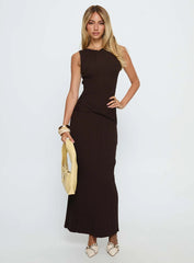 Desirous Rib Twist Maxi Dress Brown