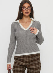 Skylen Long Sleeve Collared Top Grey