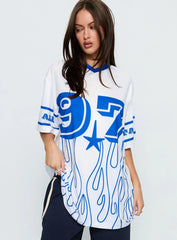 97 Sportstar Oversized Jersey Graphic Top White / Blue