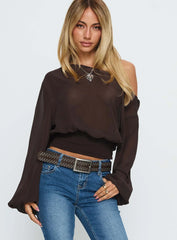 Idalina Slouchy Chiffon Top Brown
