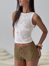 Cypressa Crochet Boat Neck Top Antique White