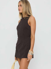 Yumiko Romper Brown Pinstripe