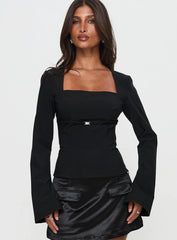 Flounce Long Sleeve Top Black