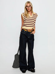 Yuliya Collared Sleeveless Top Lemon / Burgundy Stripe