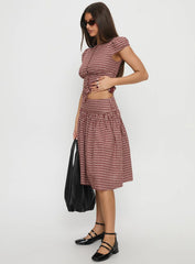 Alixandra Ruched Midi Skirt Red Check