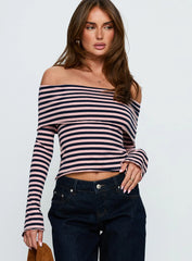 Janicia Off Shoulder Top Pink Stripe