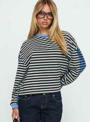 Taysha Long Sleeve Top Black / Grey Stripe