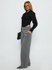 Jinny Relaxed Buckle Tailored Pants Grey Pinstripe