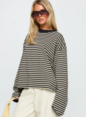 Bloom Long Sleeve Top Beige Stripe