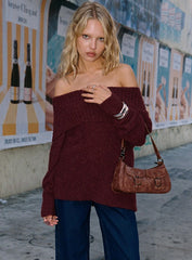 Parkley Boucle Off The Shoulder Sweater Burgundy
