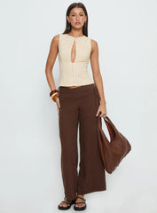 Silver Moon Linen Blend Tie Pants Brown
