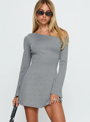 Adrietta Off Shoulder Long Sleeve Mini Dress Grey Marle