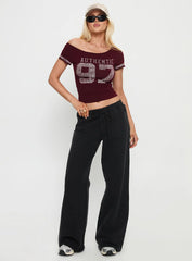 97 Authentic Off Shoulder Graphic Top Maroon
